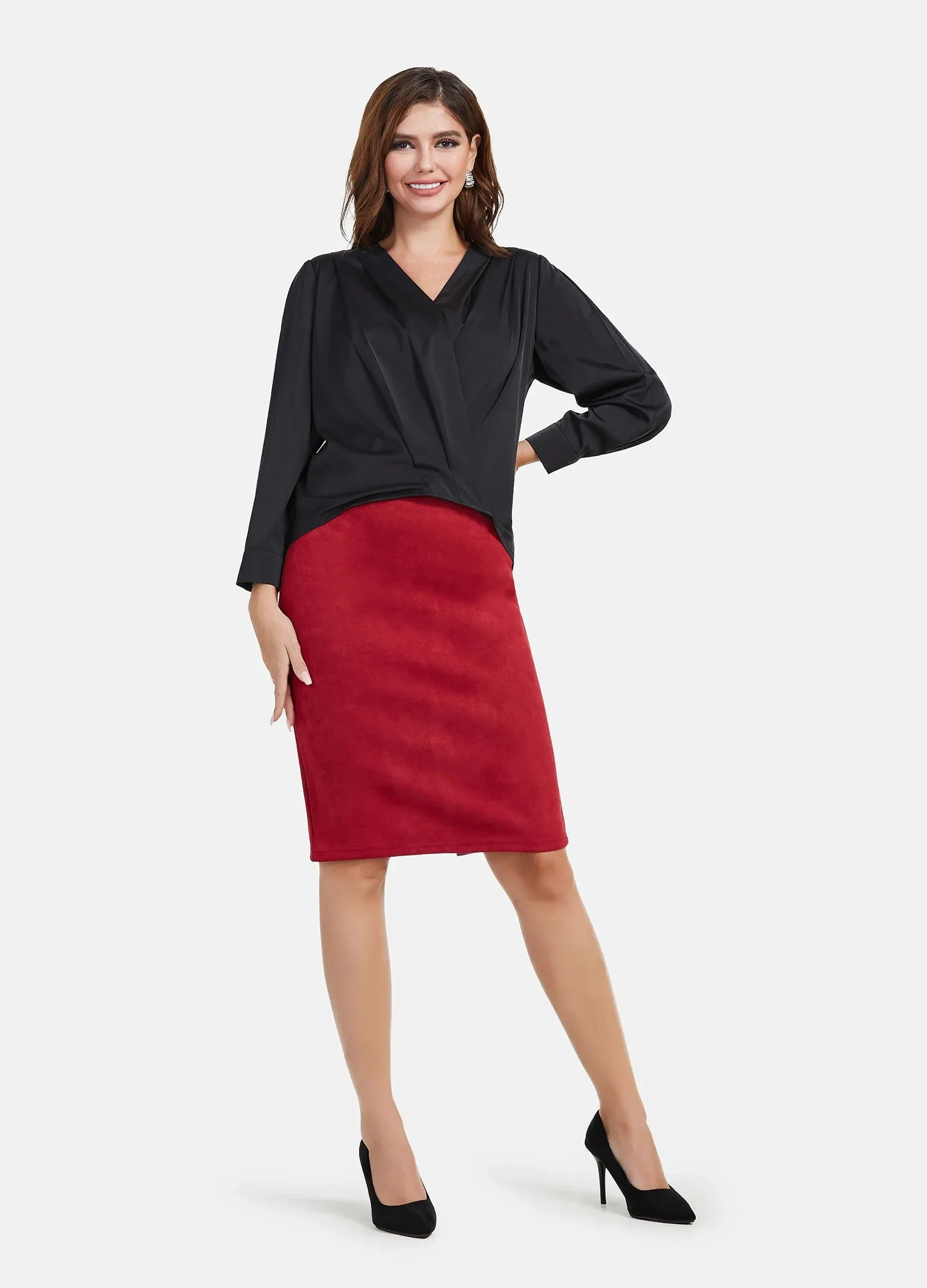 MECALA Women's Solid Surplice Neck Top Shirt