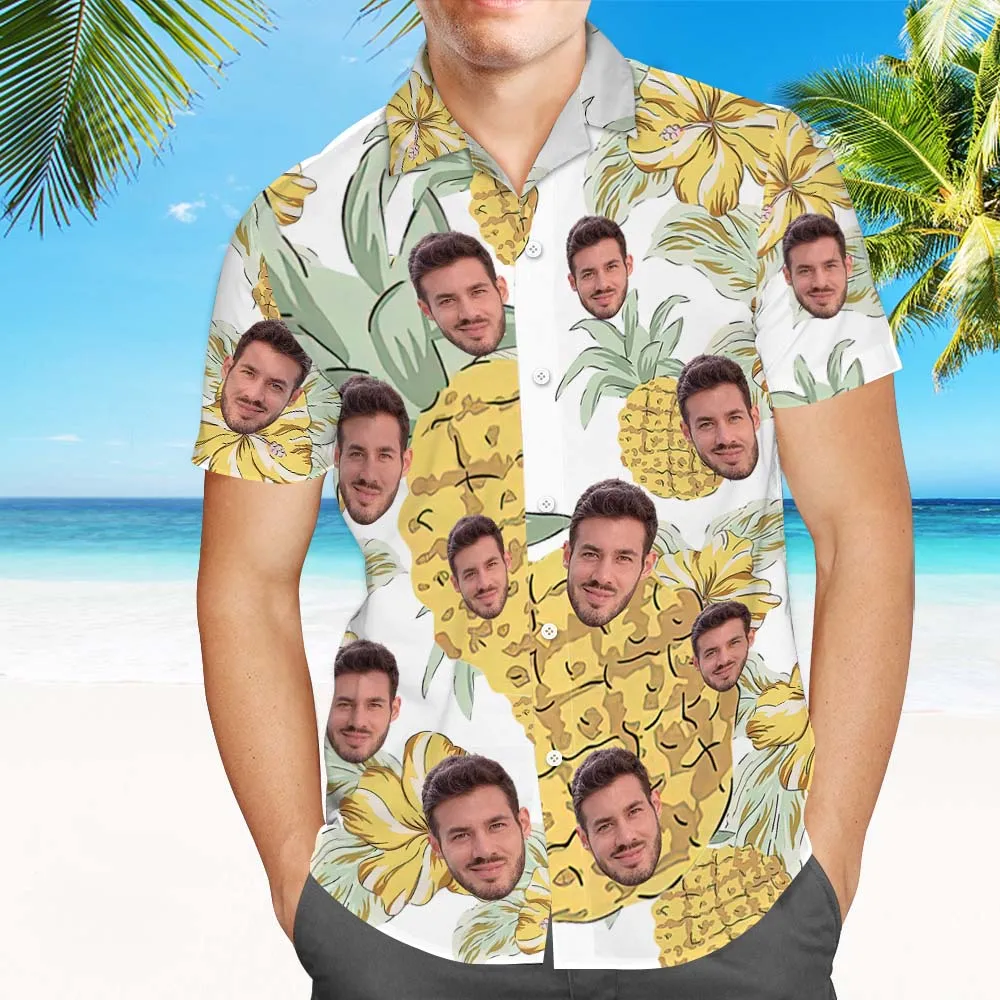 Men Custom Hawaiian Shirts With Leaves & Flowers Custom Beach Print Shirts Gifts For Him