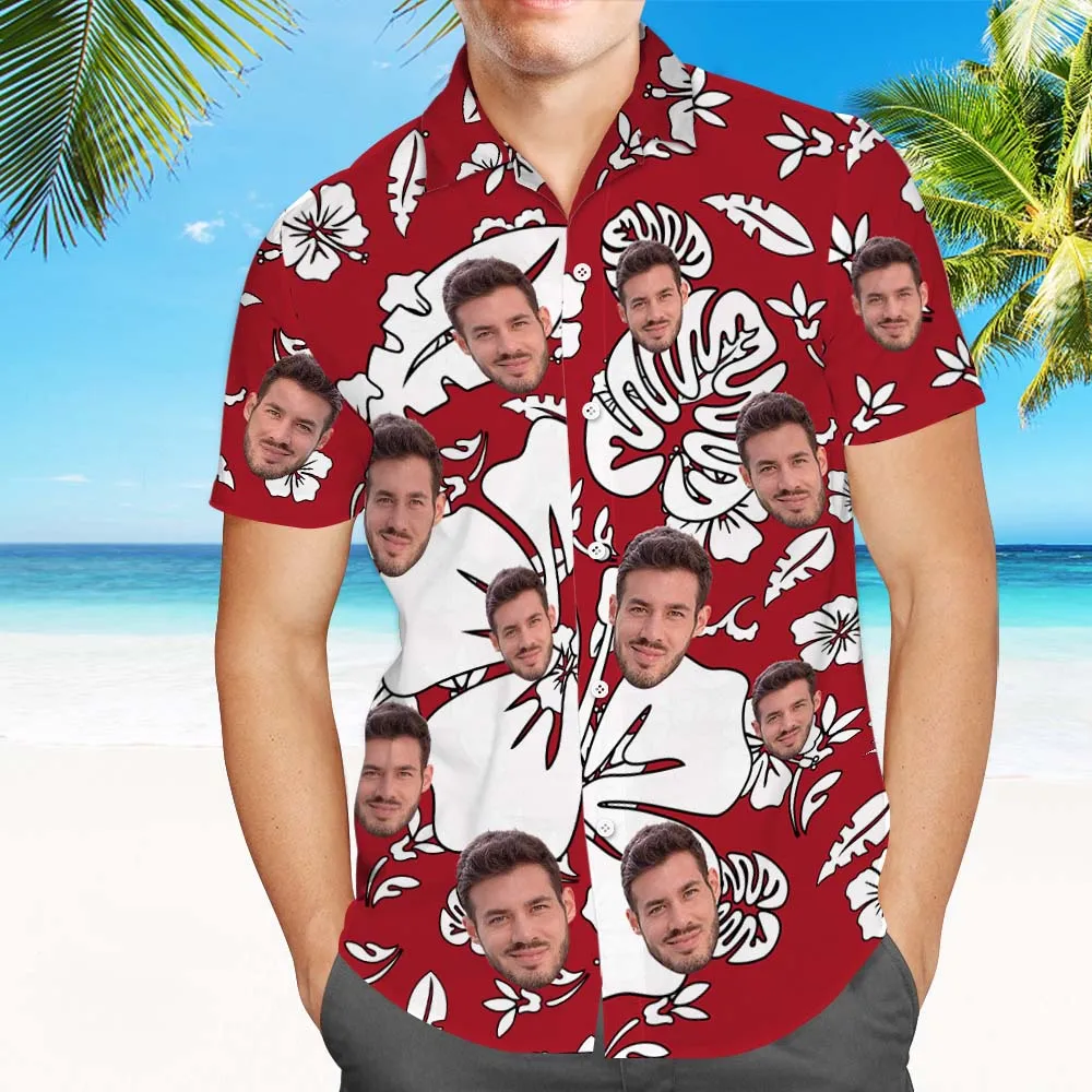 Men Custom Hawaiian Shirts With Leaves & Flowers Custom Beach Print Shirts Gifts For Him