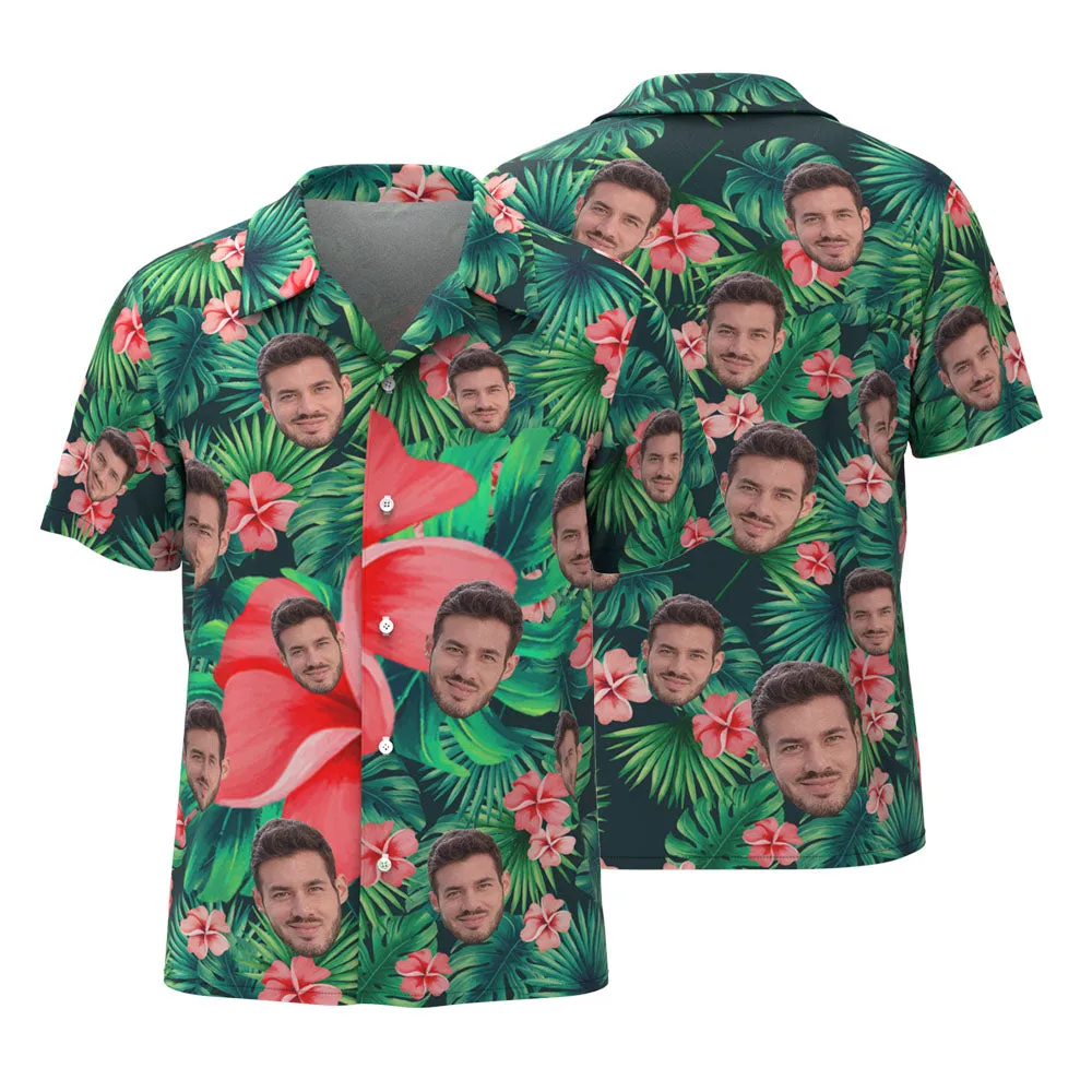 Men Custom Hawaiian Shirts With Leaves & Flowers Custom Beach Print Shirts Gifts For Him