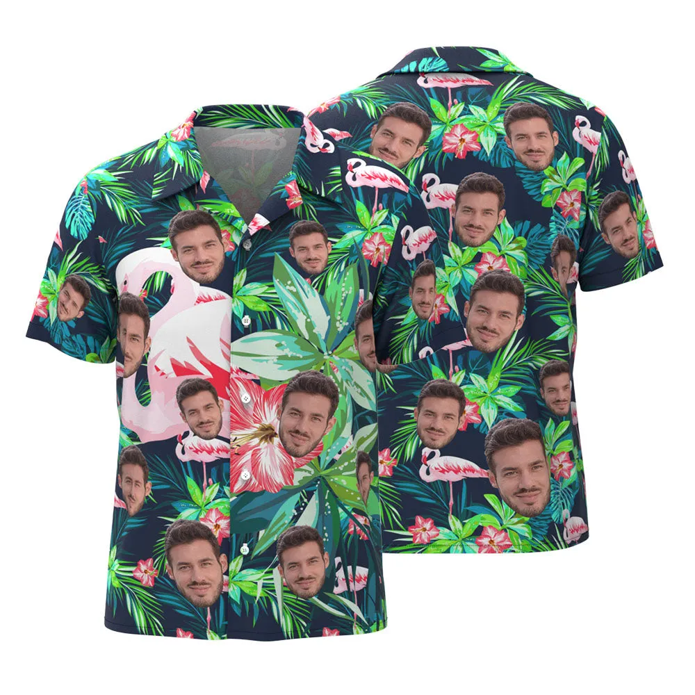 Men Custom Hawaiian Shirts With Leaves & Flowers Custom Beach Print Shirts Gifts For Him