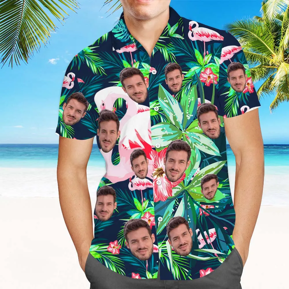 Men Custom Hawaiian Shirts With Leaves & Flowers Custom Beach Print Shirts Gifts For Him