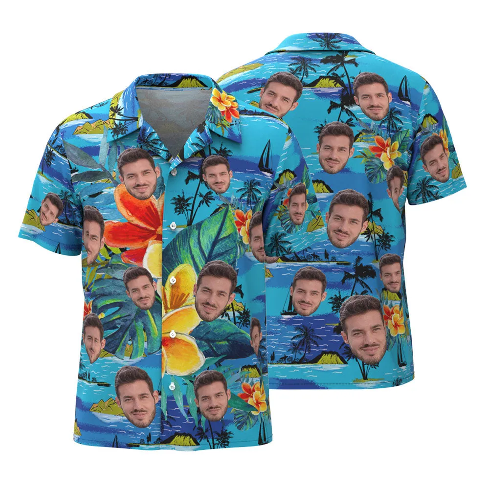 Men Custom Hawaiian Shirts With Leaves & Flowers Custom Beach Print Shirts Gifts For Him