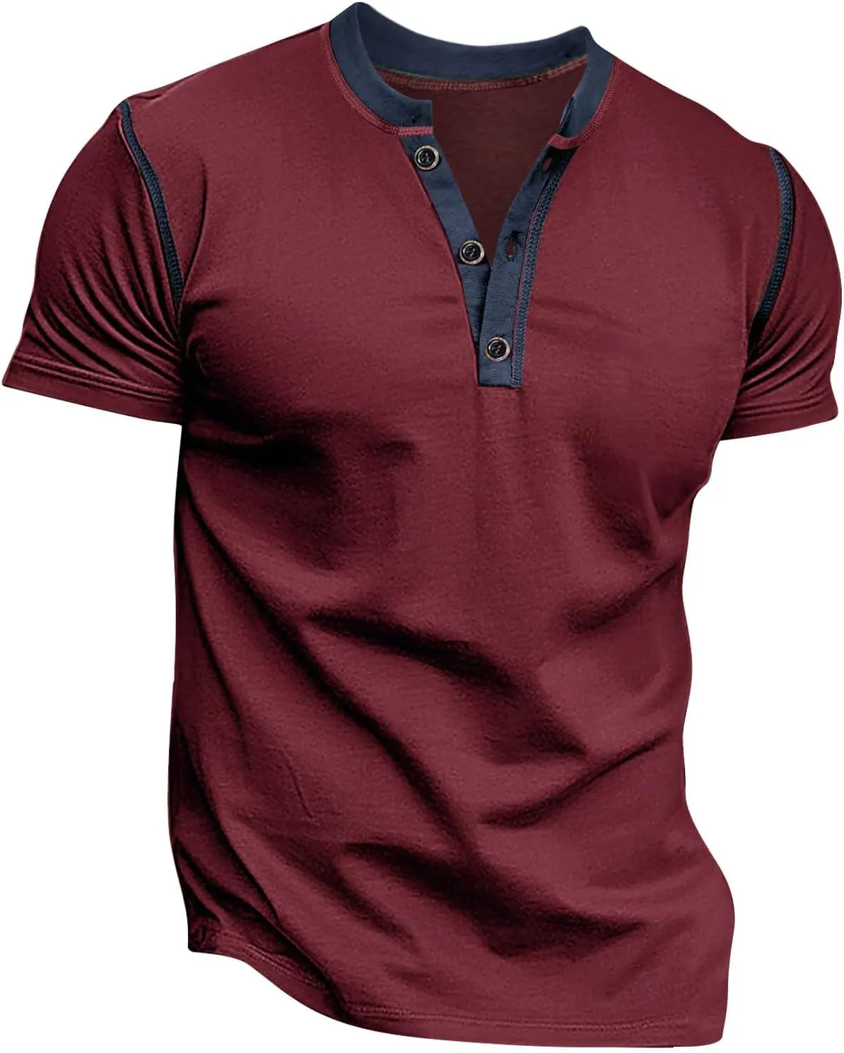 Mens Fashion Henley Shirt Short Sleeve Lightweight Cotton Gym Workout Fitness T-Shirts Button Pullover Summer Tees