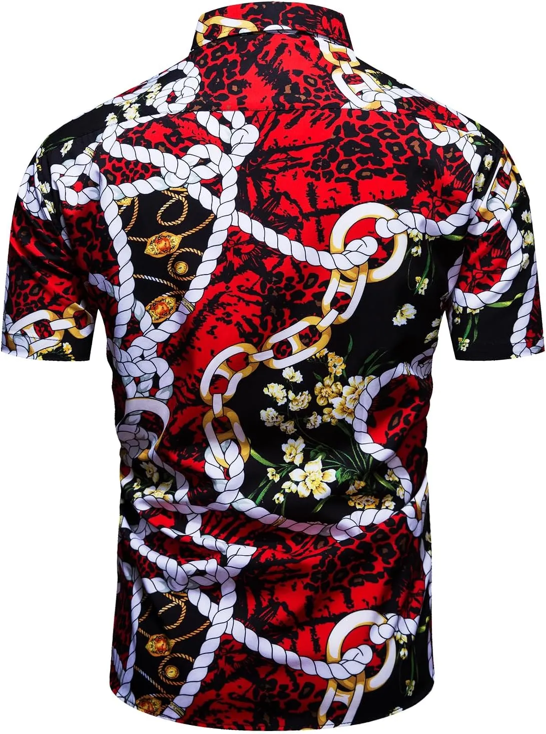 Mens Luxury Shirts Black Gold Chain Print Dress Shirt Baroque Short Sleeve Casual Button Down Design buchona Shirts
