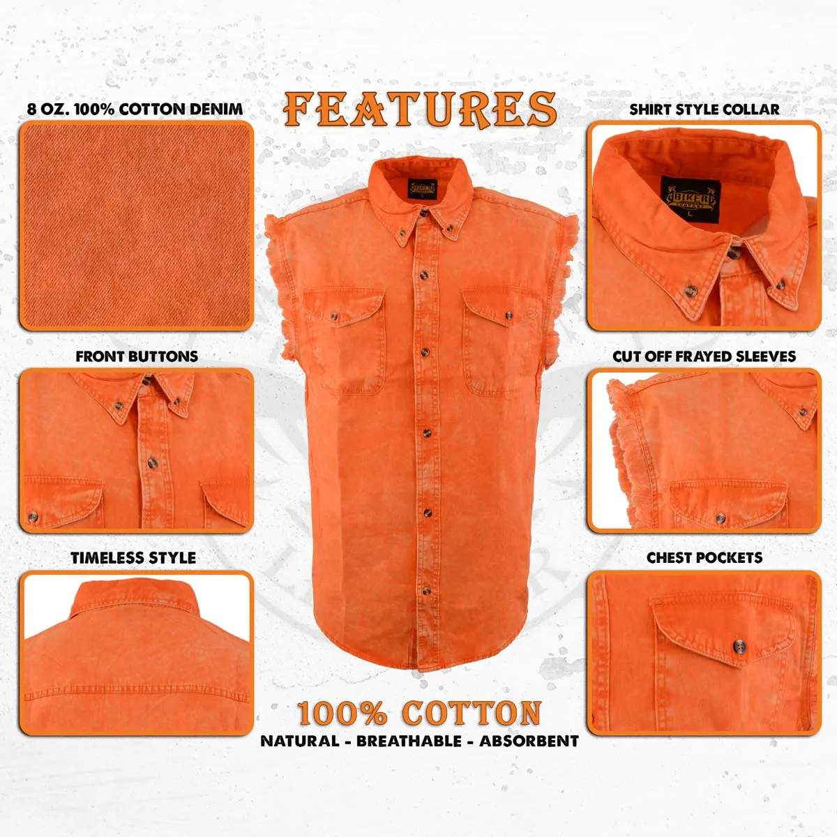Milwaukee Leather MNG11682 Men’s Classic Orange/Beige Button-Down Cut
