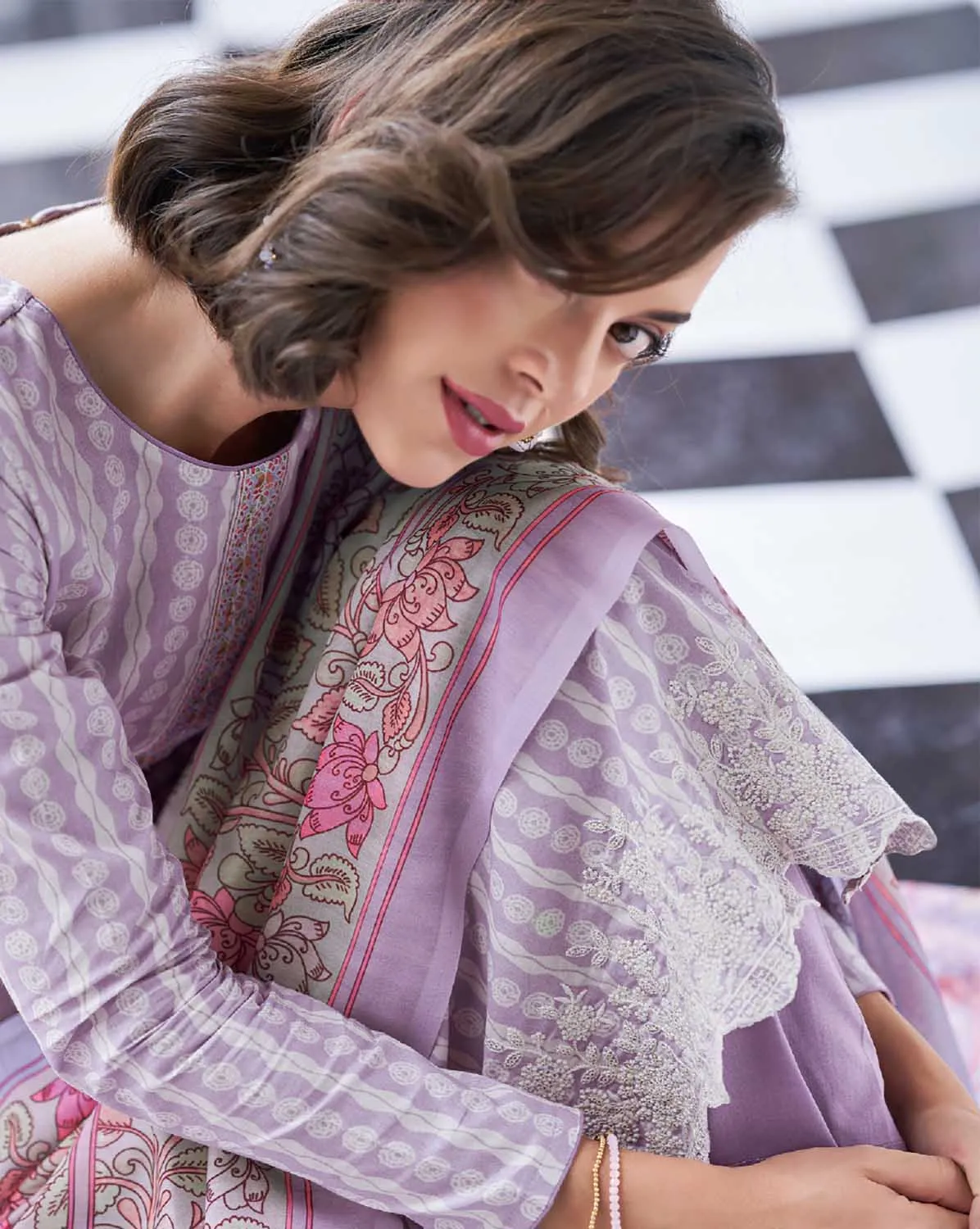 Mumtaz Arts Cotton Embroidered Unstitched Women Suit Fabric Purple
