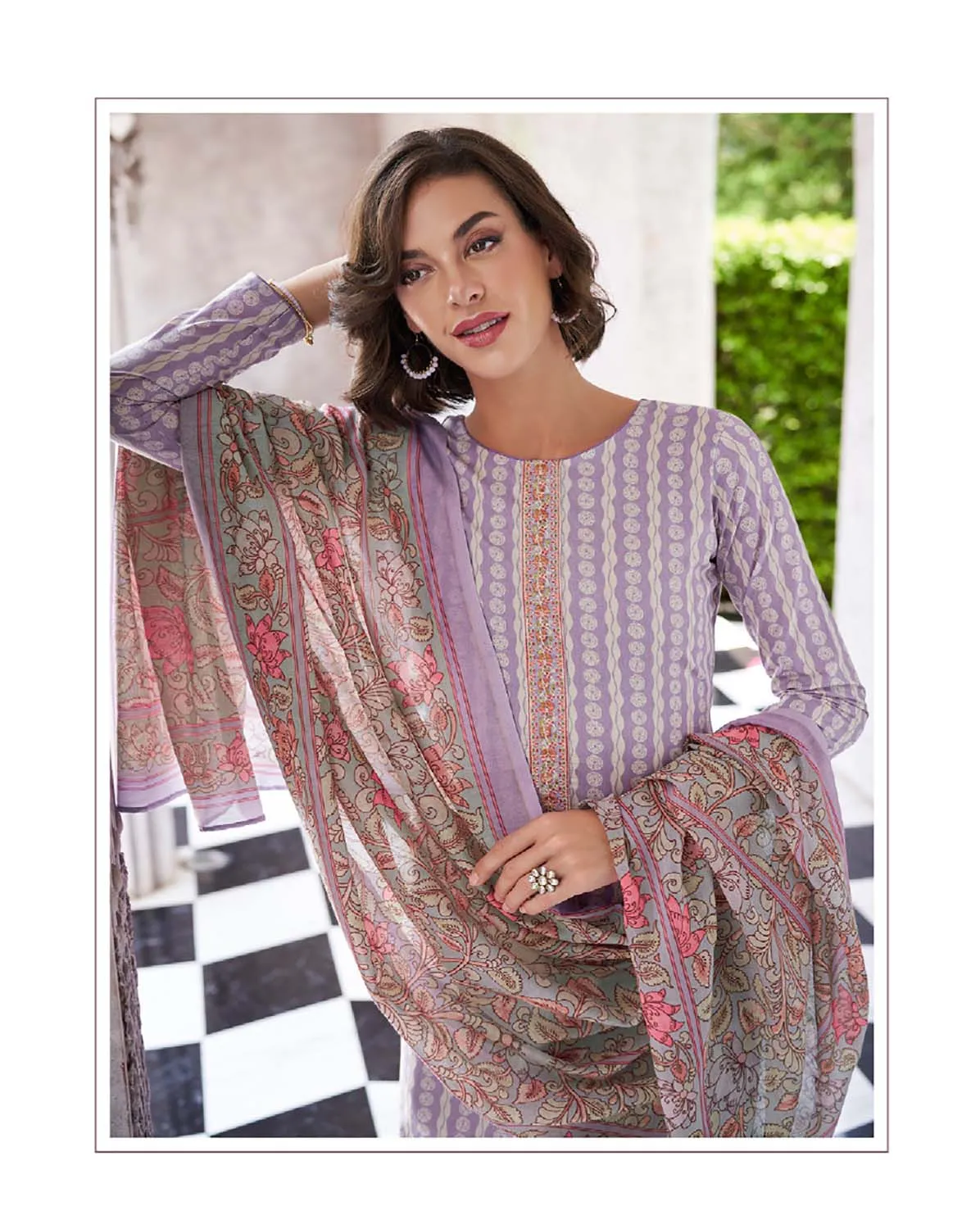 Mumtaz Arts Cotton Embroidered Unstitched Women Suit Fabric Purple