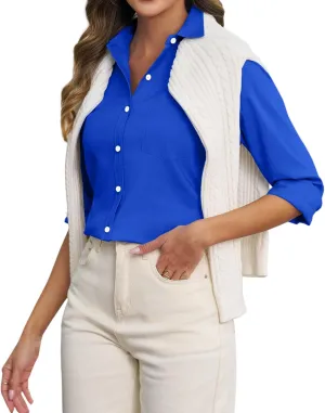 Oxford Shirts for Women Cotton Button Down Shirts Collared Fitted Work Office Blouses Business Top with Pockets