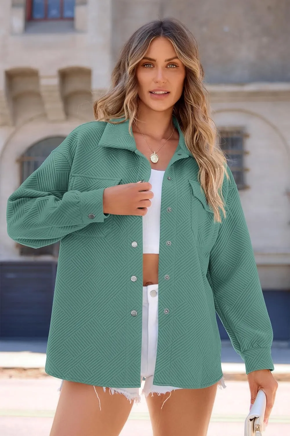 PRETTYGARDEN Women's Oversized Shacket Jackets Spring Fall Fashion Clothes Casual Long Sleeve Loose Collared Blouse Shirts