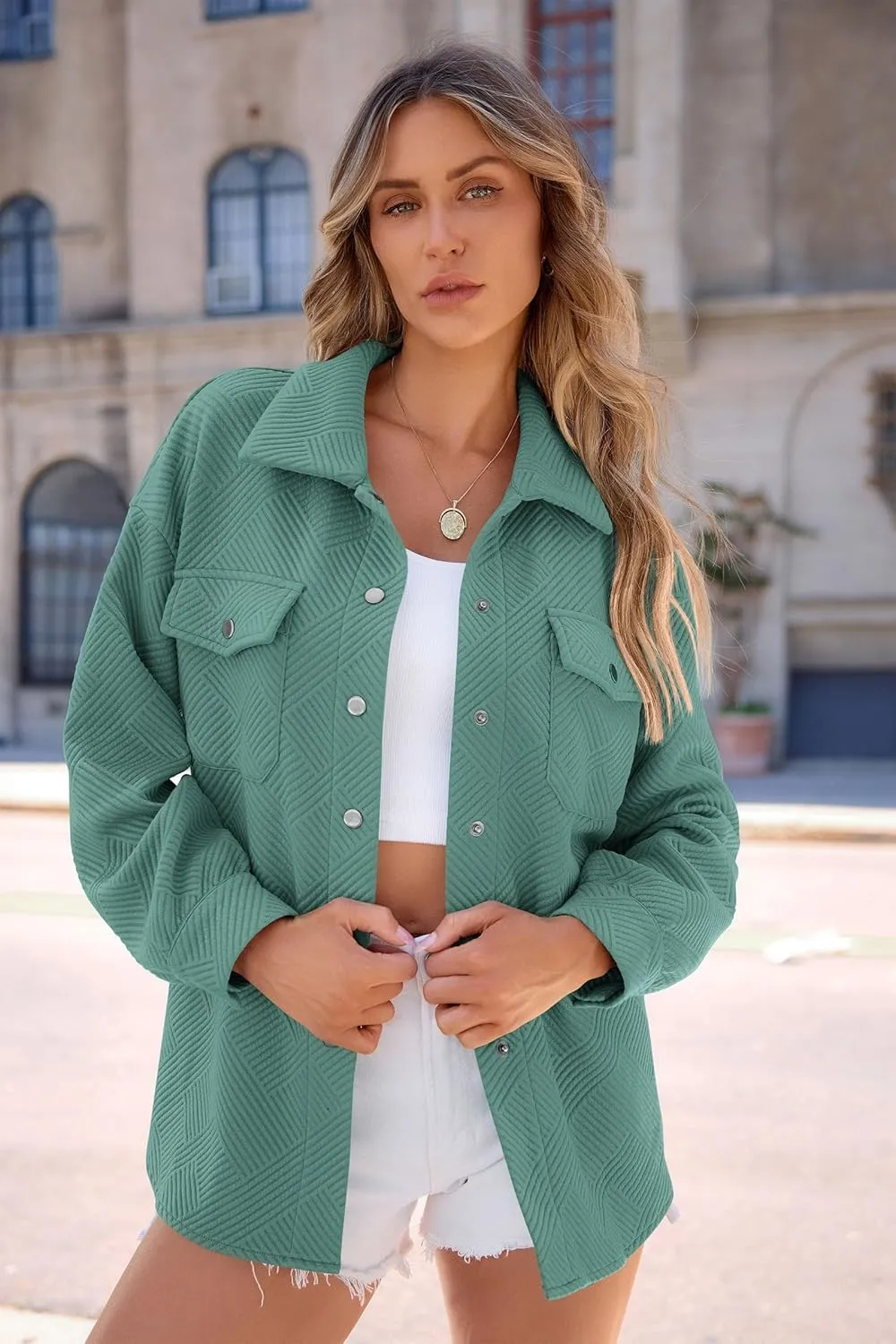 PRETTYGARDEN Women's Oversized Shacket Jackets Spring Fall Fashion Clothes Casual Long Sleeve Loose Collared Blouse Shirts