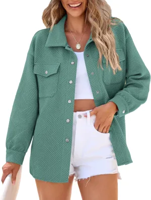 PRETTYGARDEN Women's Oversized Shacket Jackets Spring Fall Fashion Clothes Casual Long Sleeve Loose Collared Blouse Shirts