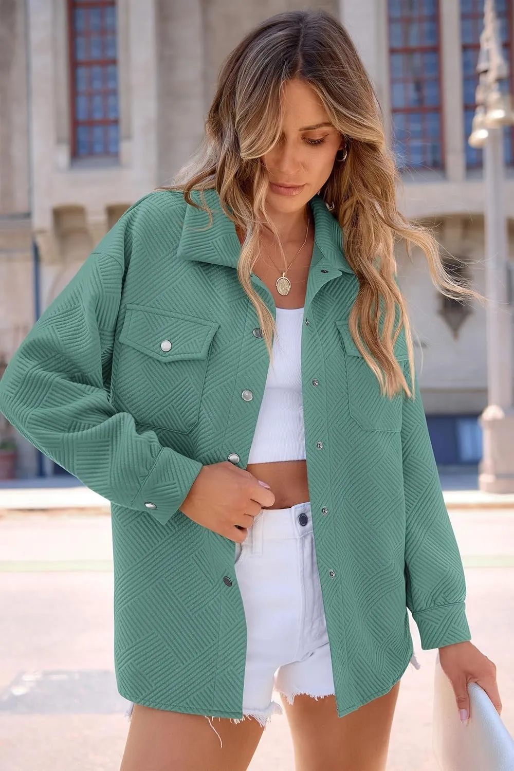 PRETTYGARDEN Women's Oversized Shacket Jackets Spring Fall Fashion Clothes Casual Long Sleeve Loose Collared Blouse Shirts