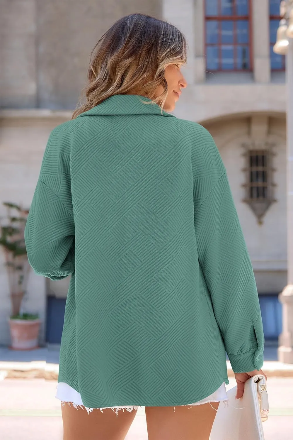 PRETTYGARDEN Women's Oversized Shacket Jackets Spring Fall Fashion Clothes Casual Long Sleeve Loose Collared Blouse Shirts