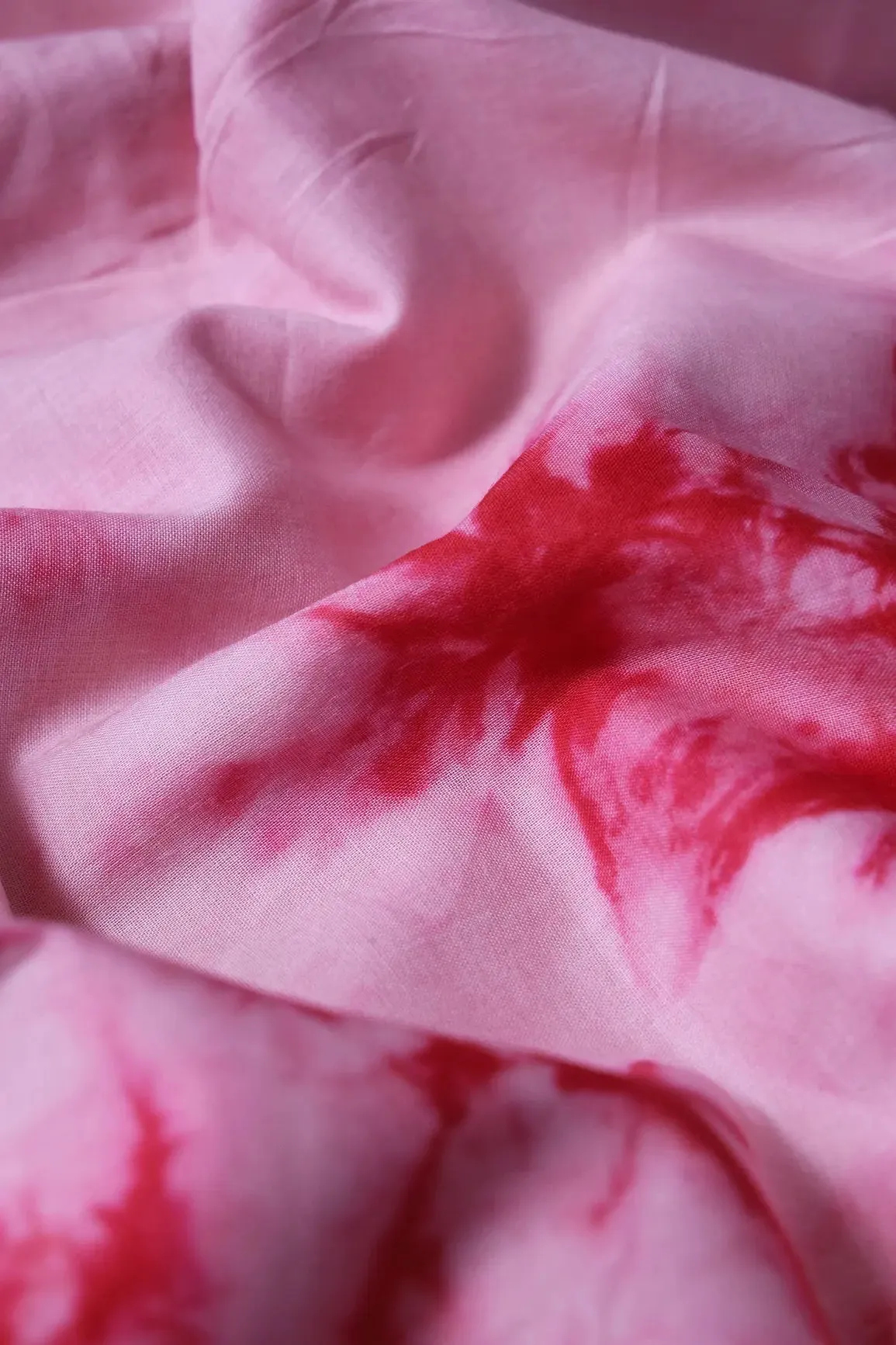 Red And Off White Tie & Dye Shibori Print On Pure Cotton Fabric
