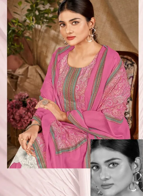 Rivaa Pink Pure Cotton Satin Unstitched Salwar Suit Material for Women