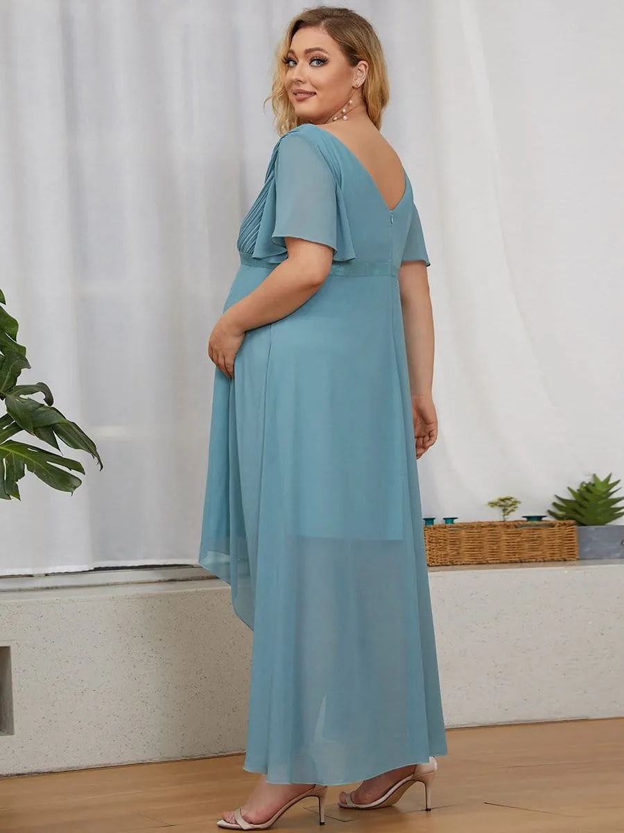 Ruched Flutter Sleeve Floor-Length Plus Size Maternity Dress