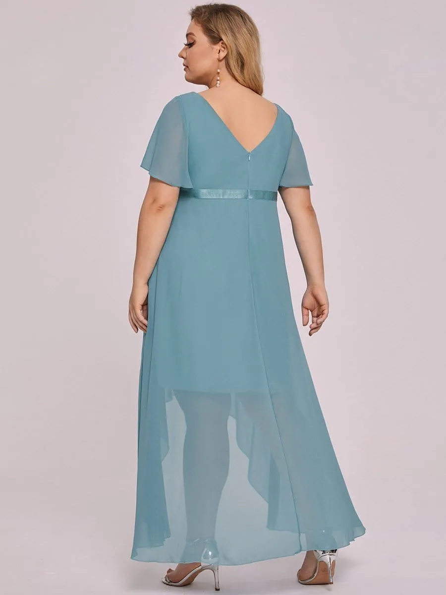 Ruched Flutter Sleeve Floor-Length Plus Size Maternity Dress