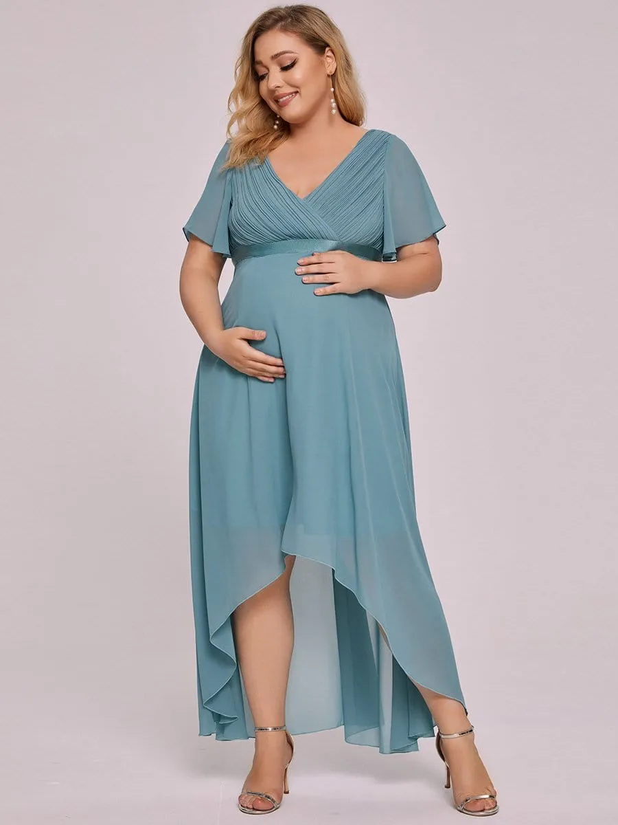 Ruched Flutter Sleeve Floor-Length Plus Size Maternity Dress