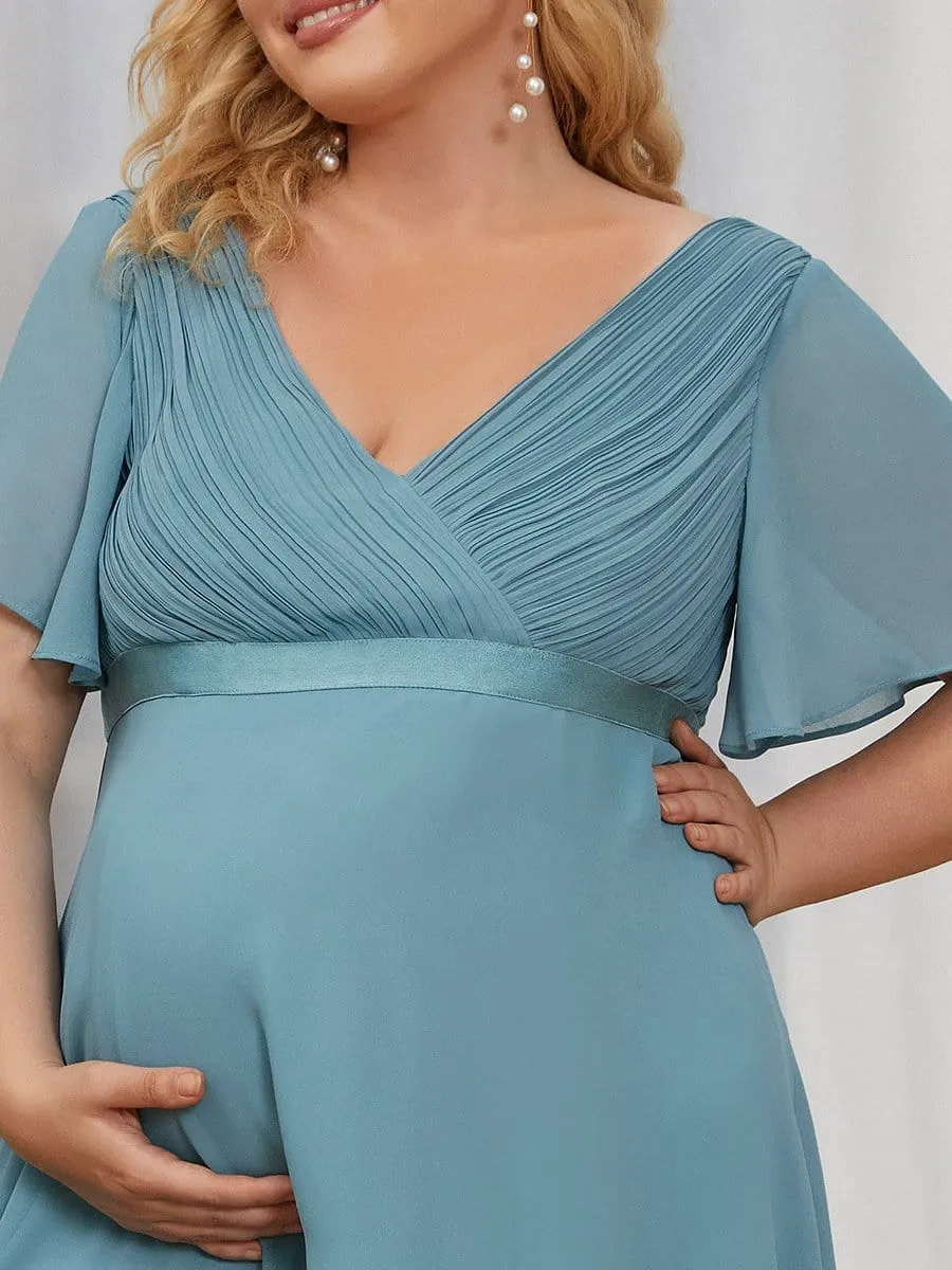 Ruched Flutter Sleeve Floor-Length Plus Size Maternity Dress