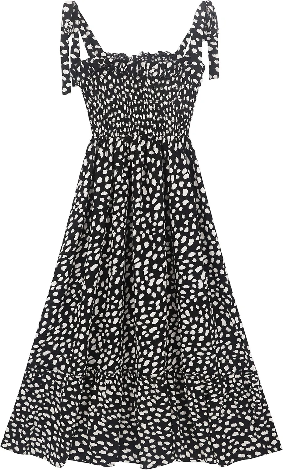 R.Vivimos Women's Summer Straps Cotton Irregular Polka Dot Ruffles Midi Dress
