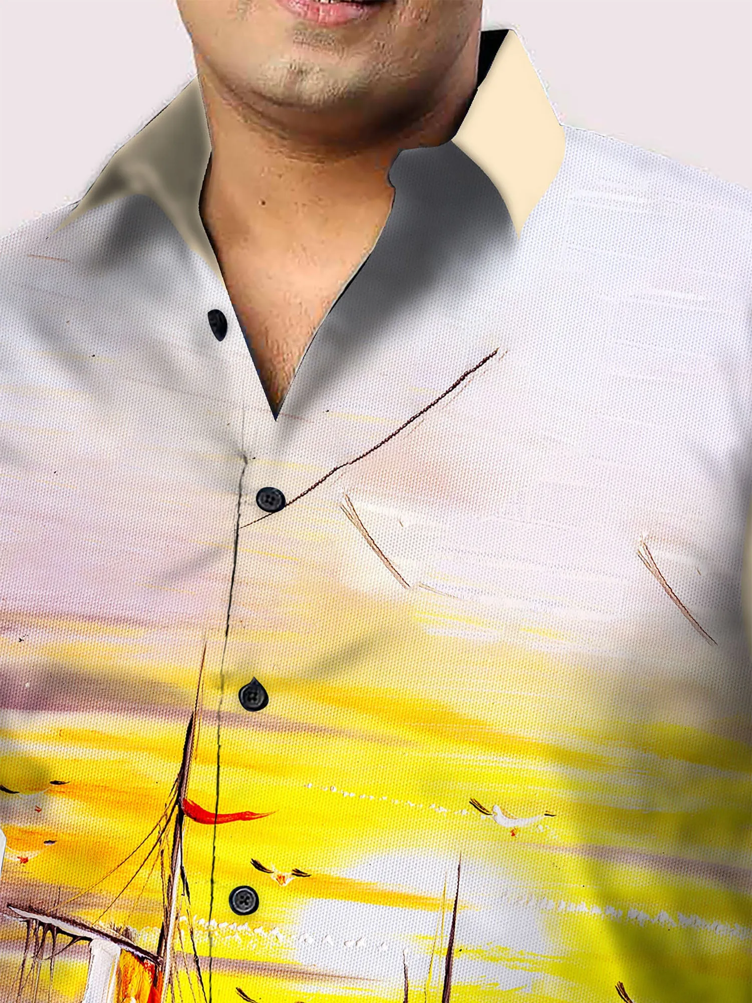 Sailing Ship Printed Party Wear Shirts Men's Plus Size