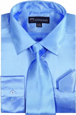 Satin Classic Dress Shirts with Tie & Hankie SG08 , 14 Colors