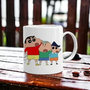Shinchan Team Printed White Ceramic Coffee Mug for Kids