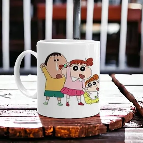 Shinchan Team Printed White Ceramic Coffee Mug for Kids