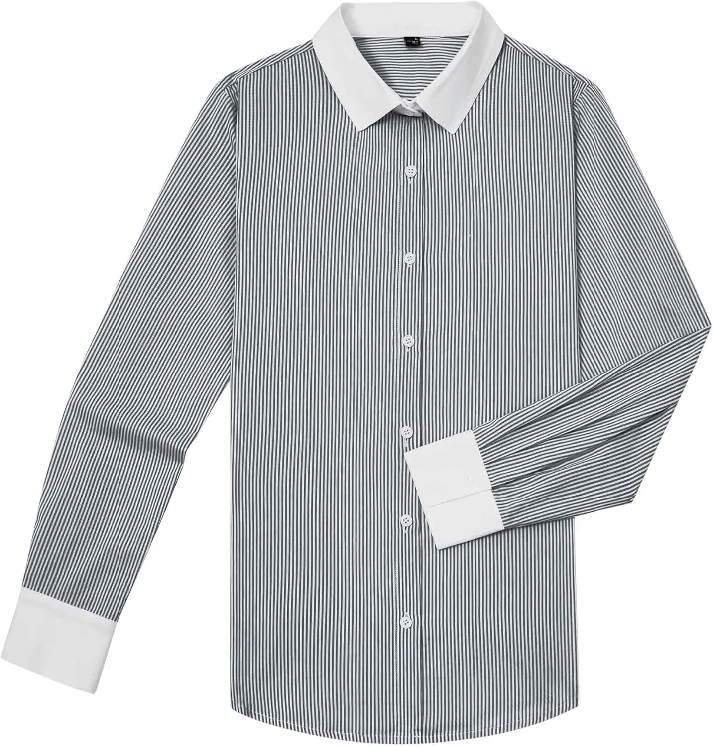 siliteelon Womens Cotton Button Down Shirts Striped Dress Shirts Pinstripes Long Sleeve Collared Blouses Colorblock Tops