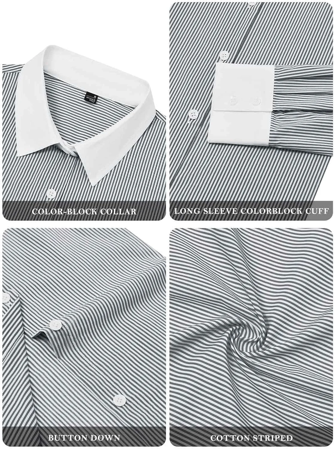 siliteelon Womens Cotton Button Down Shirts Striped Dress Shirts Pinstripes Long Sleeve Collared Blouses Colorblock Tops