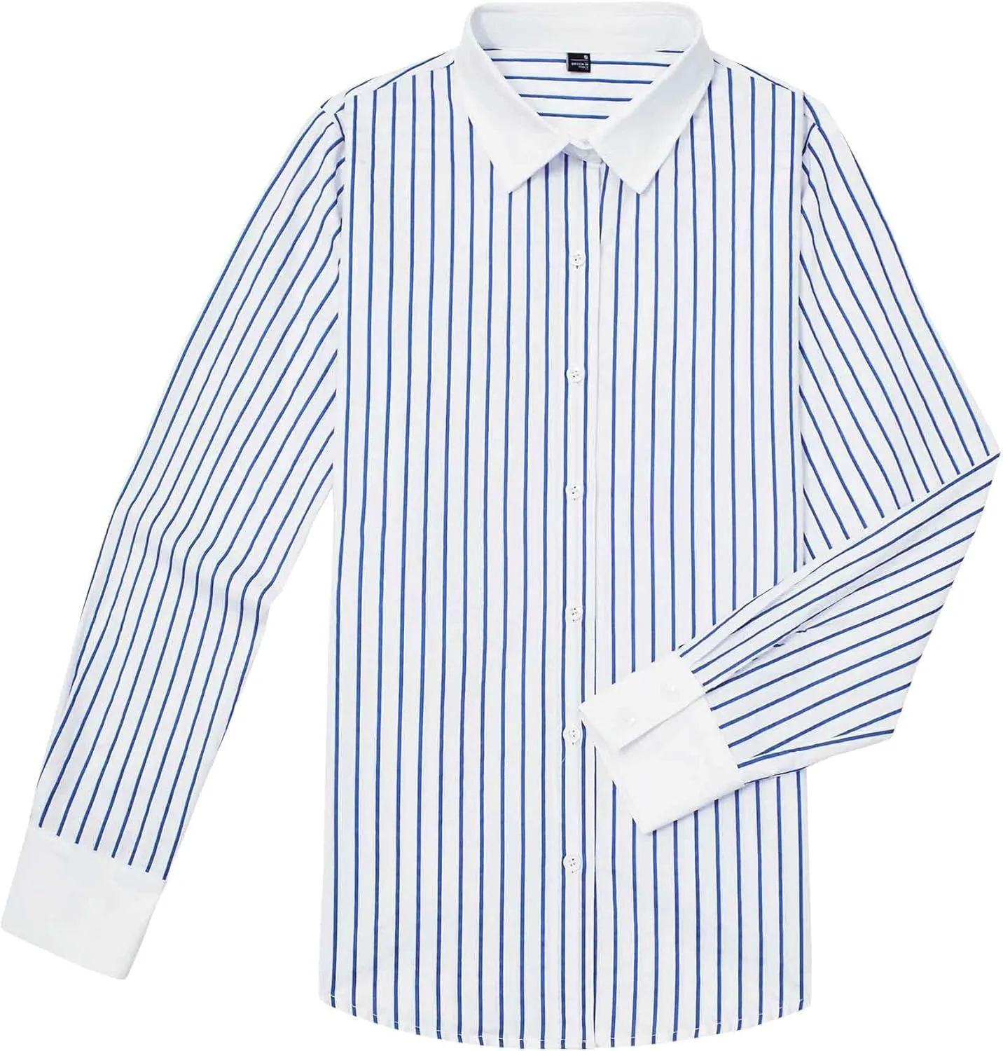 siliteelon Womens Cotton Button Down Shirts Striped Dress Shirts Pinstripes Long Sleeve Collared Blouses Colorblock Tops