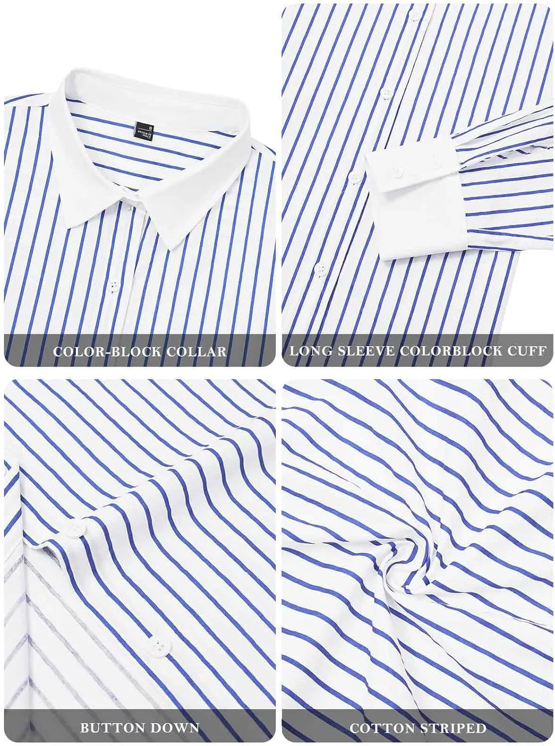 siliteelon Womens Cotton Button Down Shirts Striped Dress Shirts Pinstripes Long Sleeve Collared Blouses Colorblock Tops