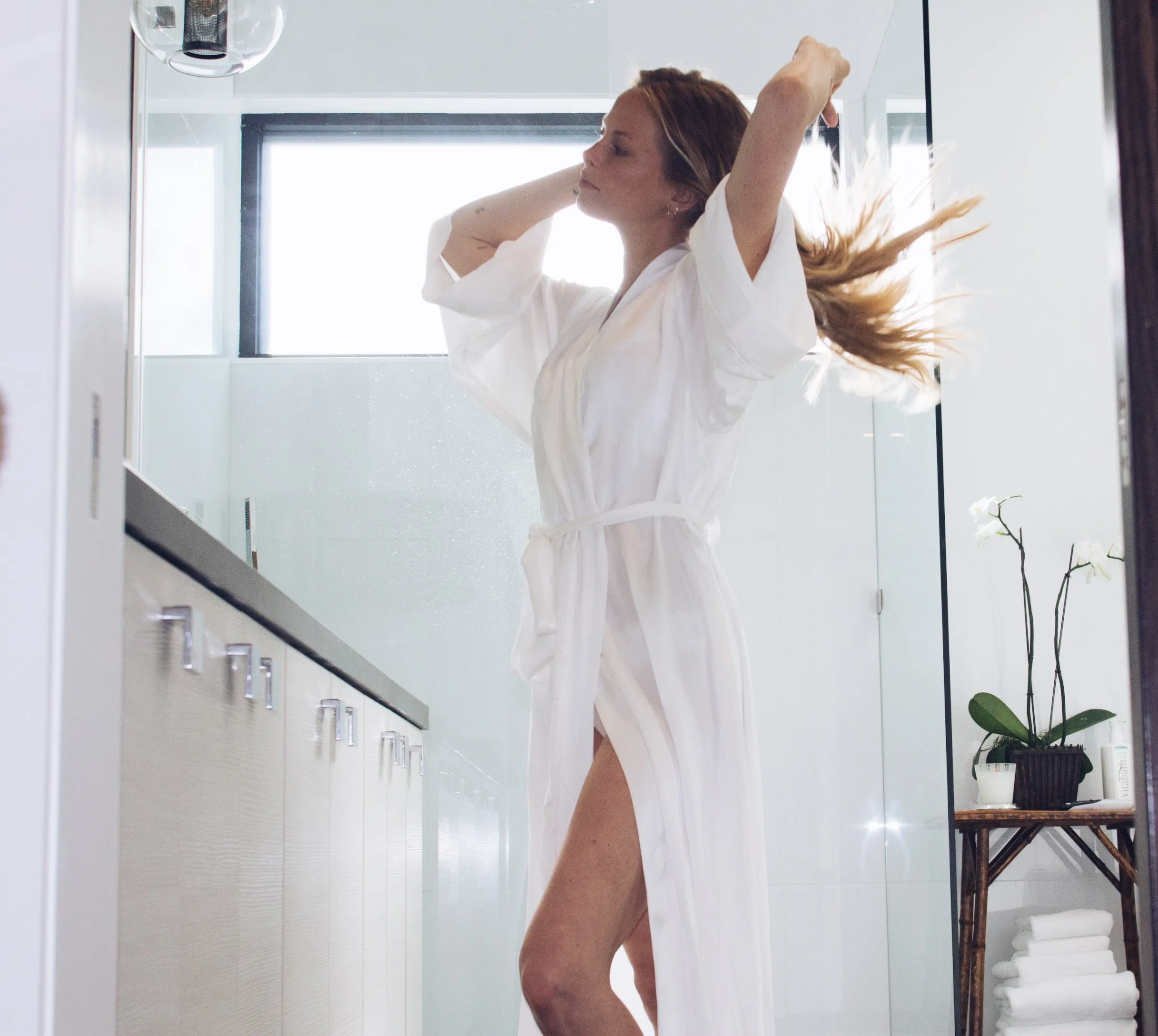 Silk Charmeuse Long Robe: Ivory