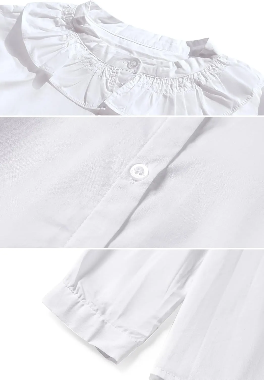 SOLOCOTE Girls White Blouse Ruffle Long Sleeve Button Down Shirts Princess Cotton Loose Soft Tops Spring and Summer 3-14Y
