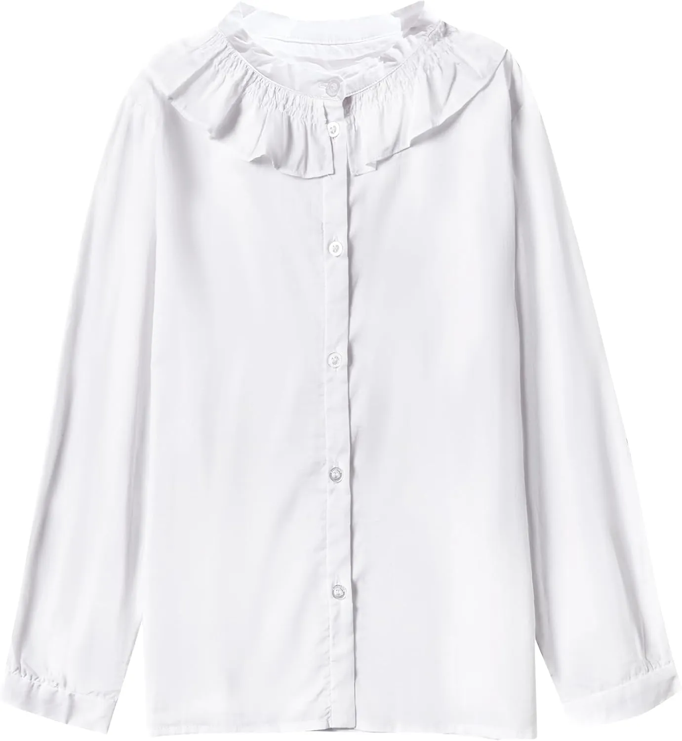 SOLOCOTE Girls White Blouse Ruffle Long Sleeve Button Down Shirts Princess Cotton Loose Soft Tops Spring and Summer 3-14Y