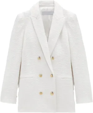 Spring Autumn Women White Pink Tweed Blazers and Jackets Chic Button Office Suit Coat Elegant Outwear