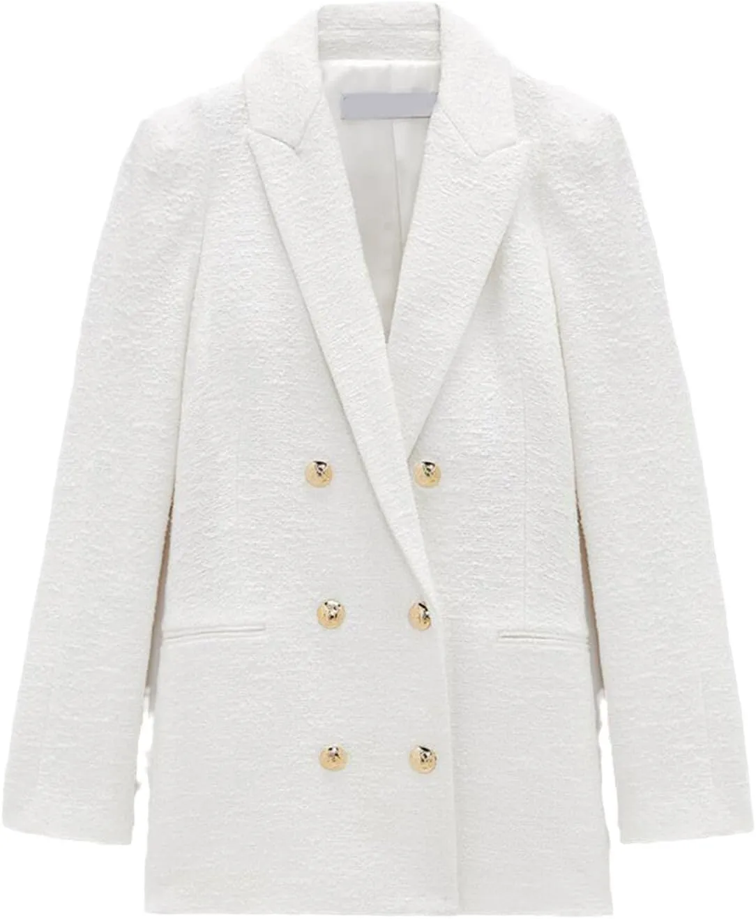 Spring Autumn Women White Pink Tweed Blazers and Jackets Chic Button Office Suit Coat Elegant Outwear