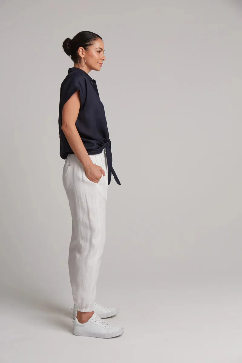 Studio Tie Front Linen Shirt - Navy