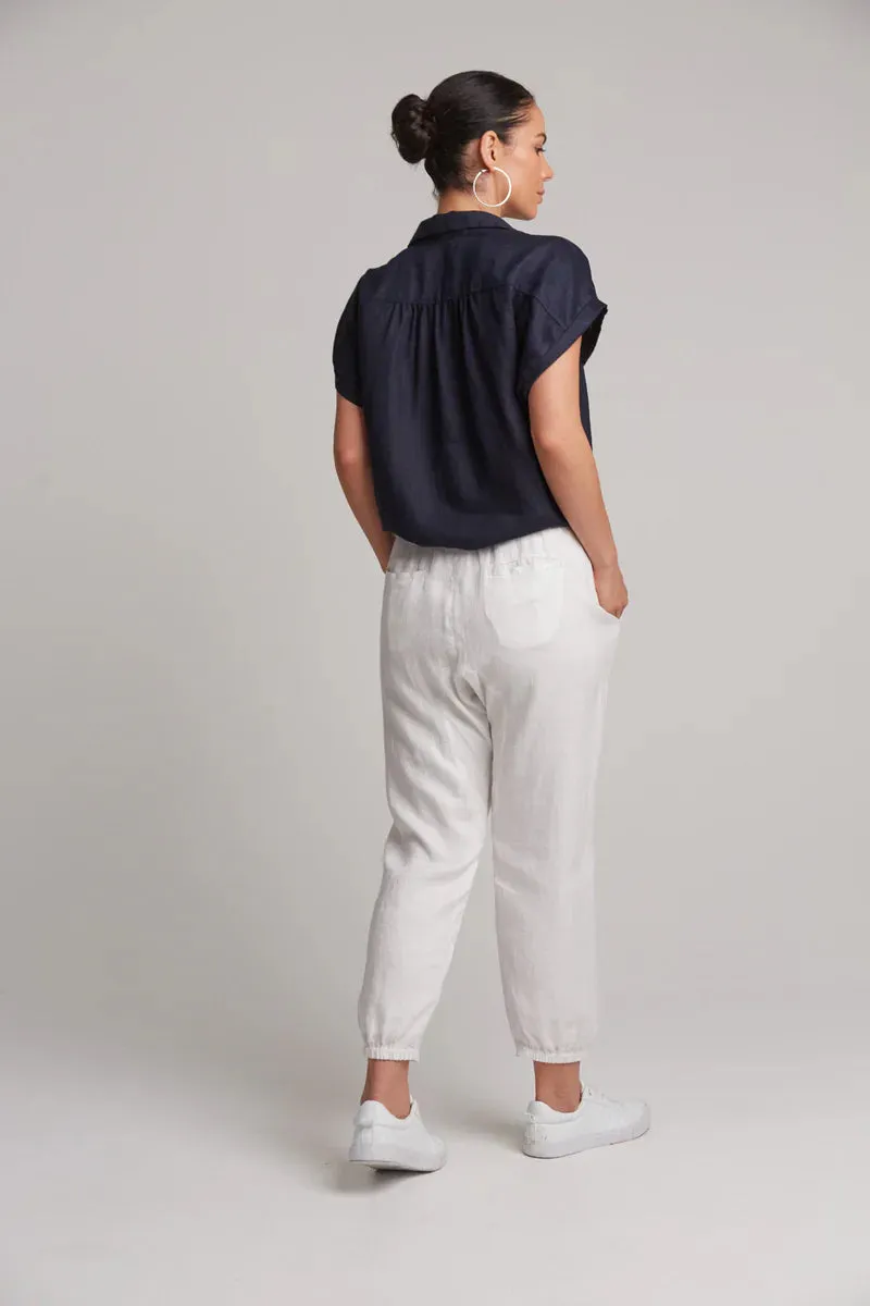 Studio Tie Front Linen Shirt - Navy