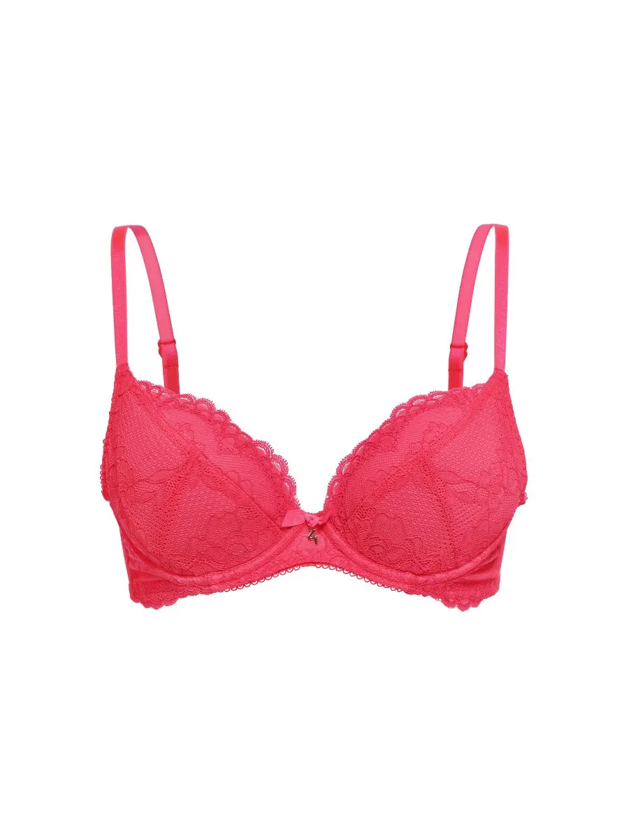 Superboost Lace Padded Plunge Bra - Diva Pink