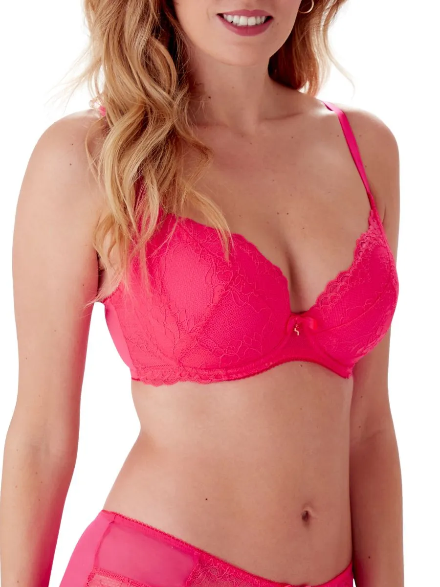 Superboost Lace Padded Plunge Bra - Diva Pink