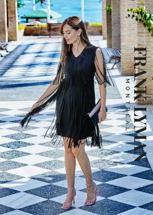 TIERED FRINGE BLACK DRESS