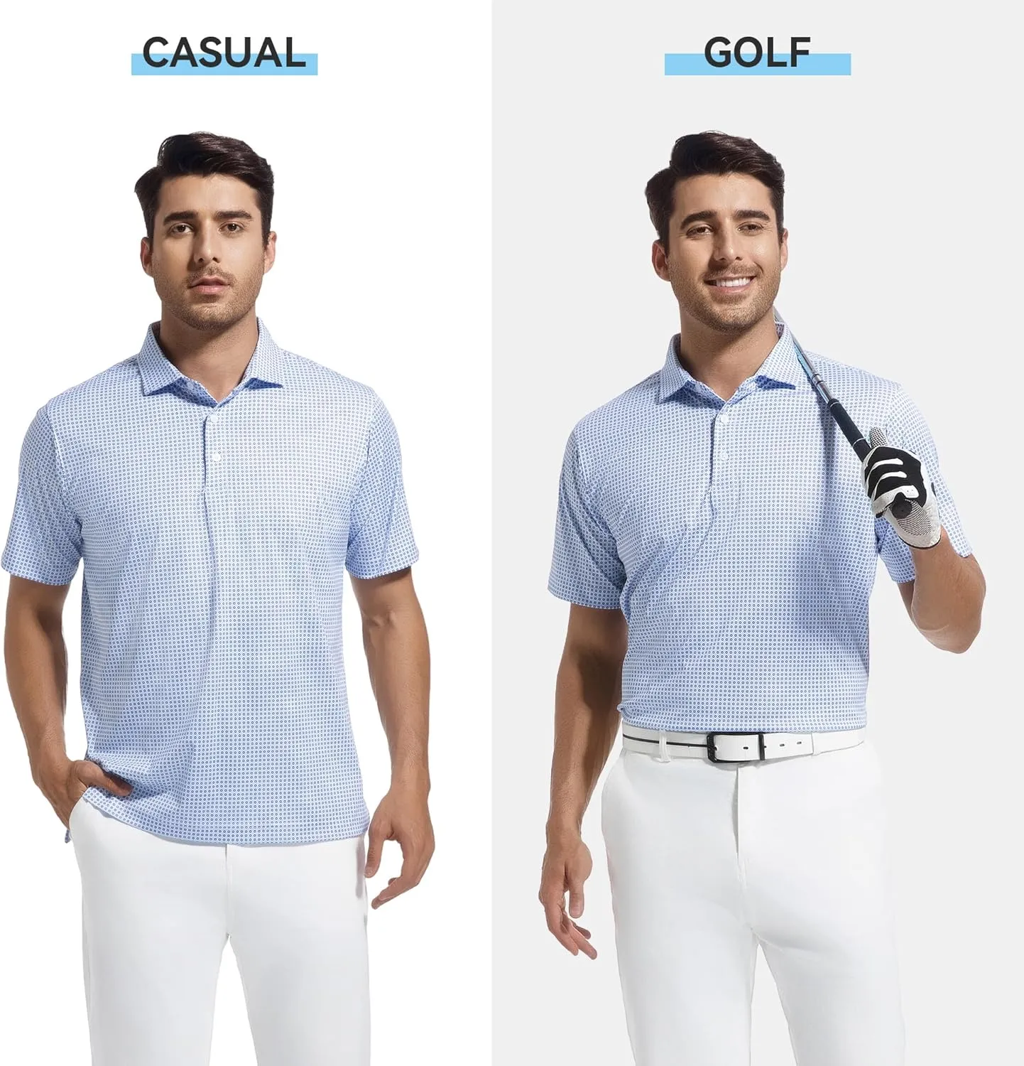 WARHORSEE Mens Golf Shirt Short Sleeve Super Stretch Printed Golf Polo Moisture Wicking Dry Fit Polo Shirts for Men
