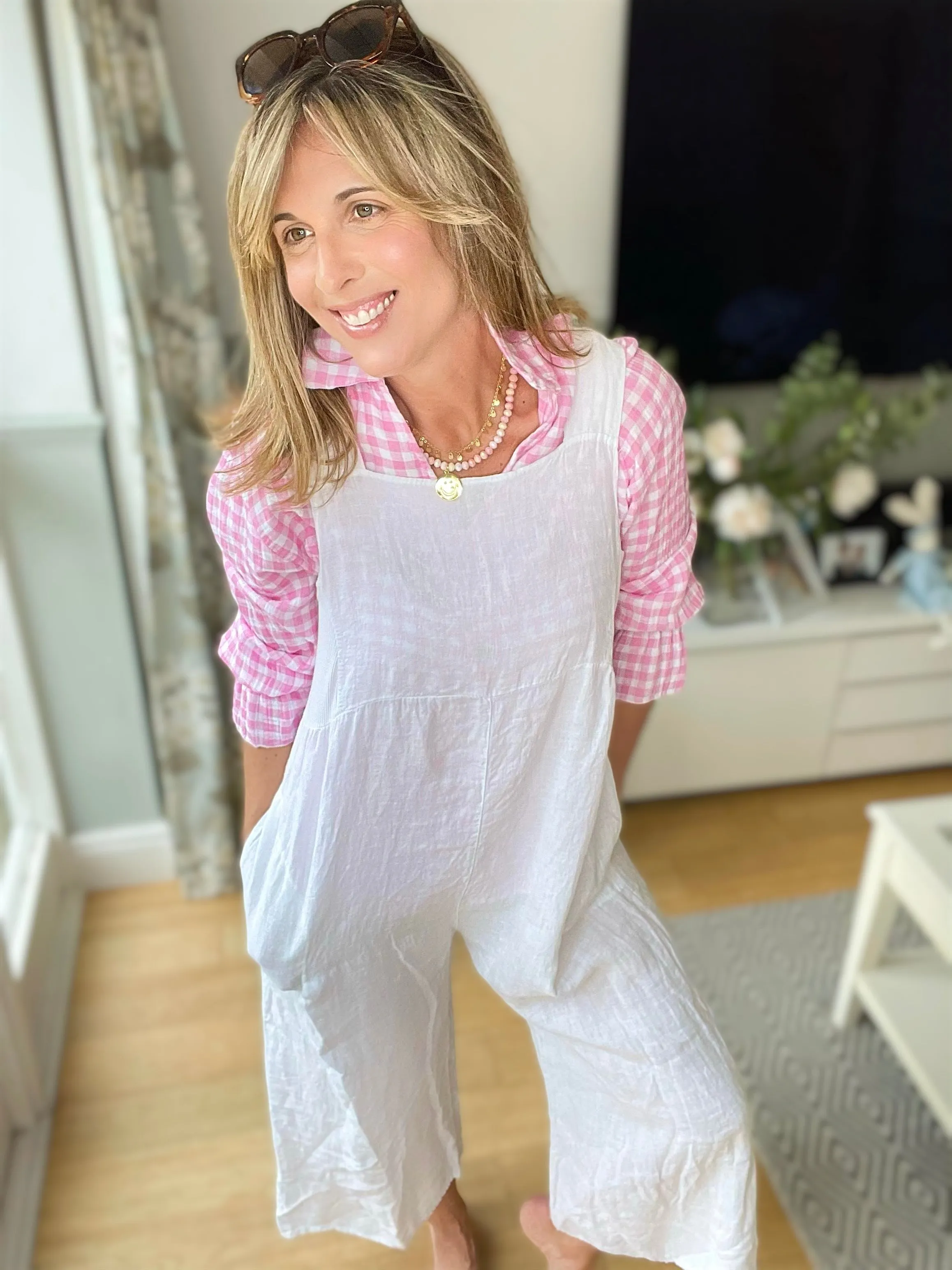 White Linen Dungarees