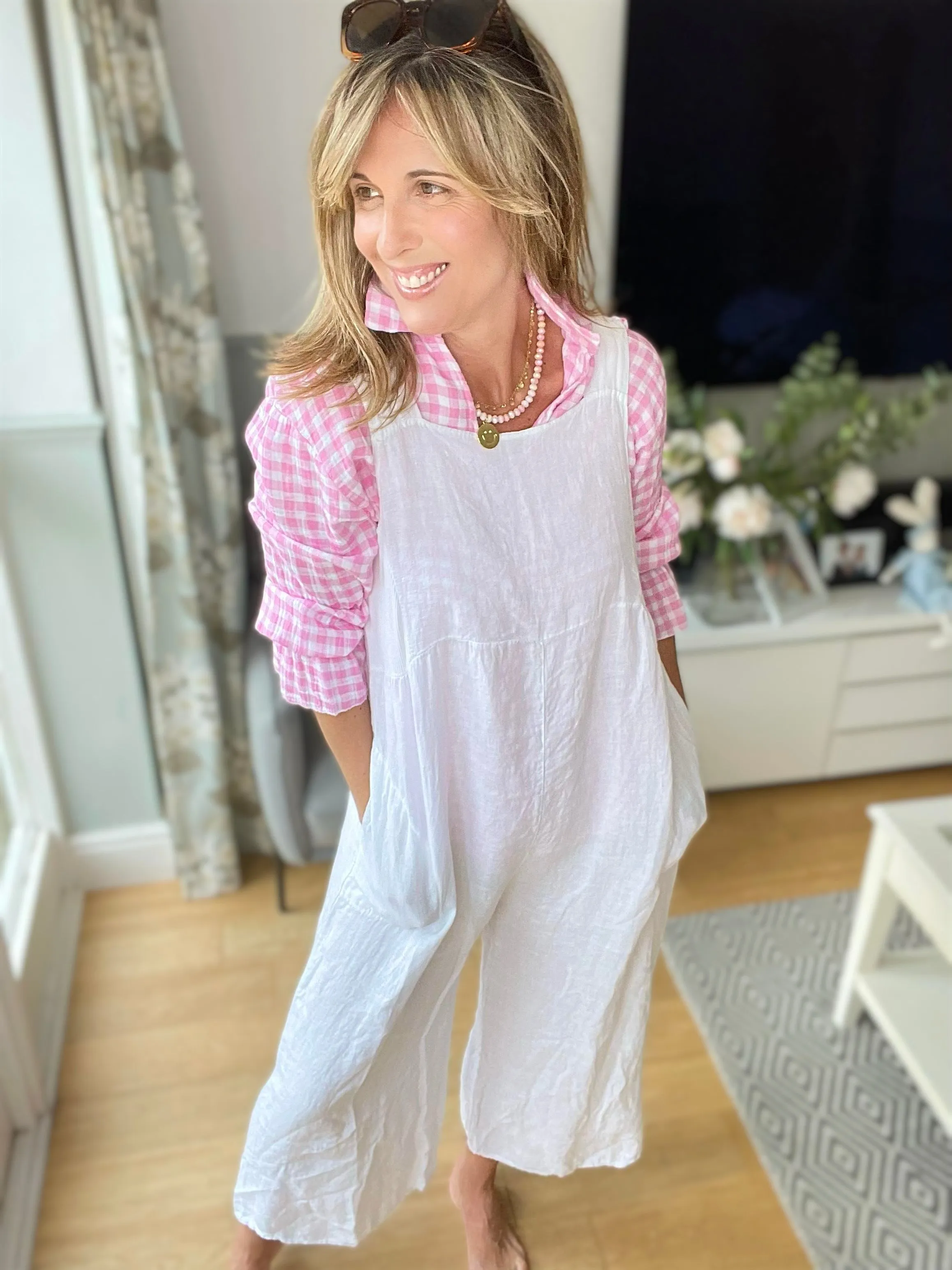 White Linen Dungarees