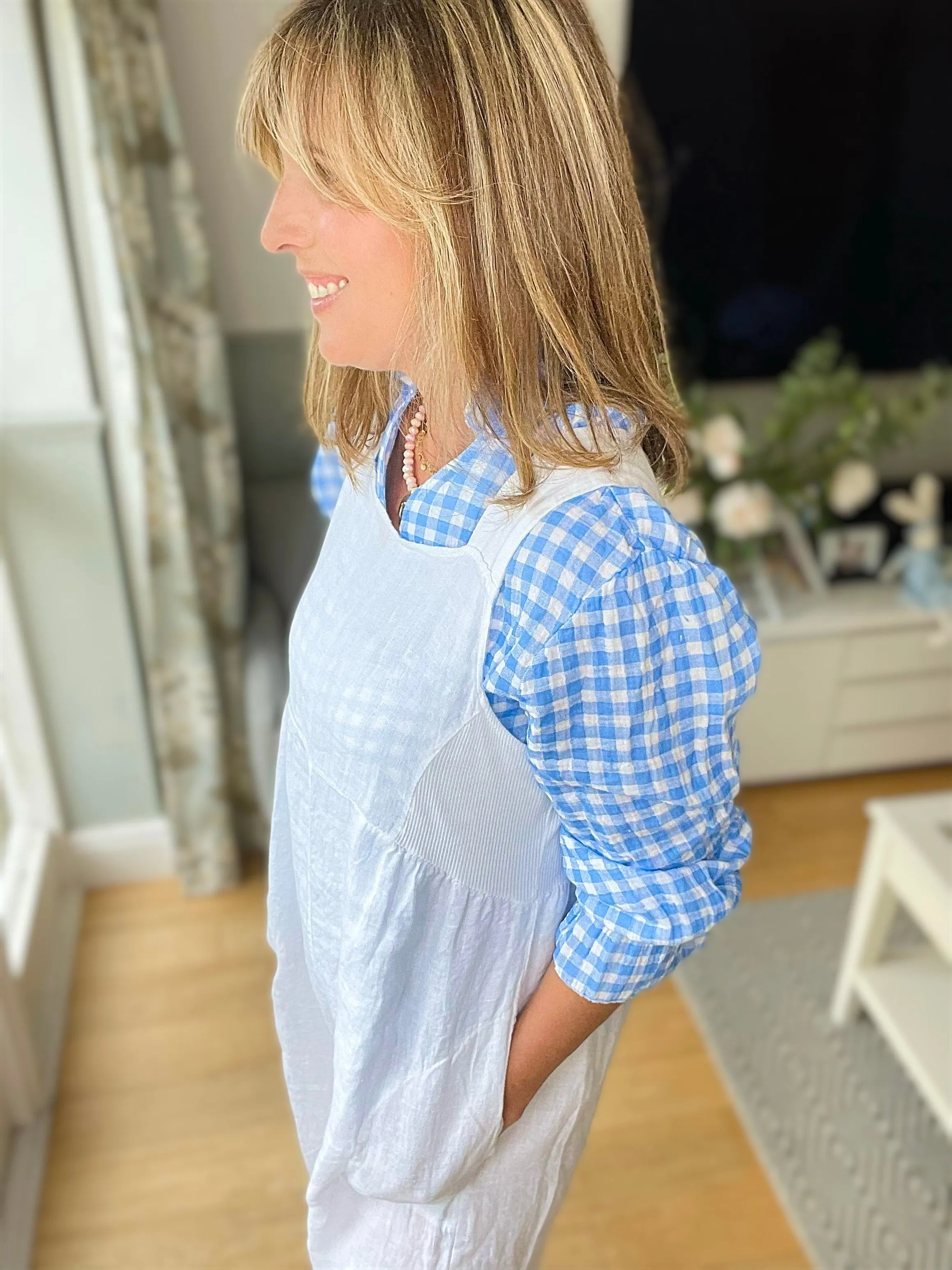 White Linen Dungarees