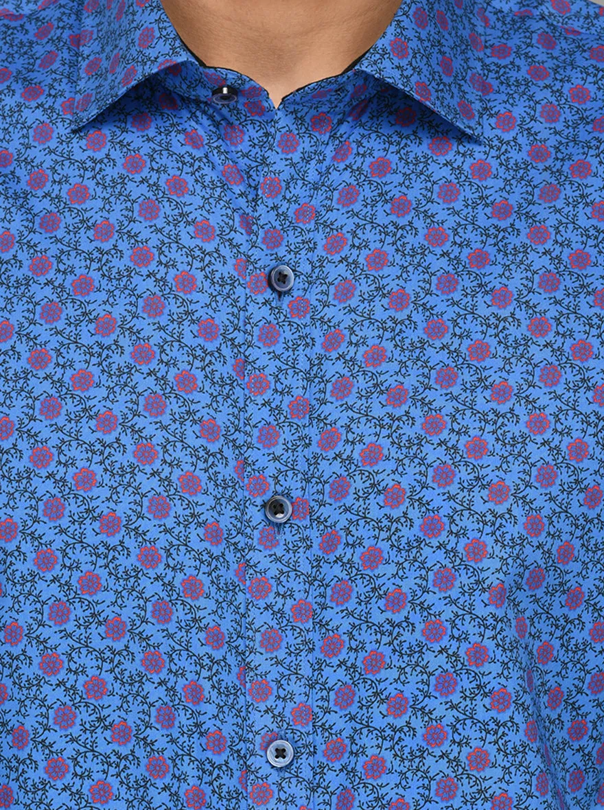 Wyre Blue Printed Slim Fit Evening Wear Shirt